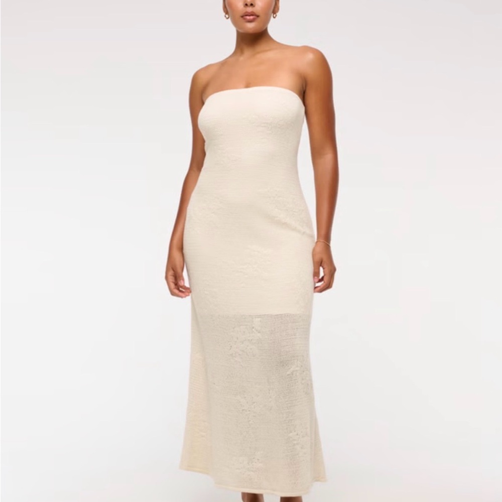 Abercrombie & Fitch Strapless Cream Knit Maxi Dress
